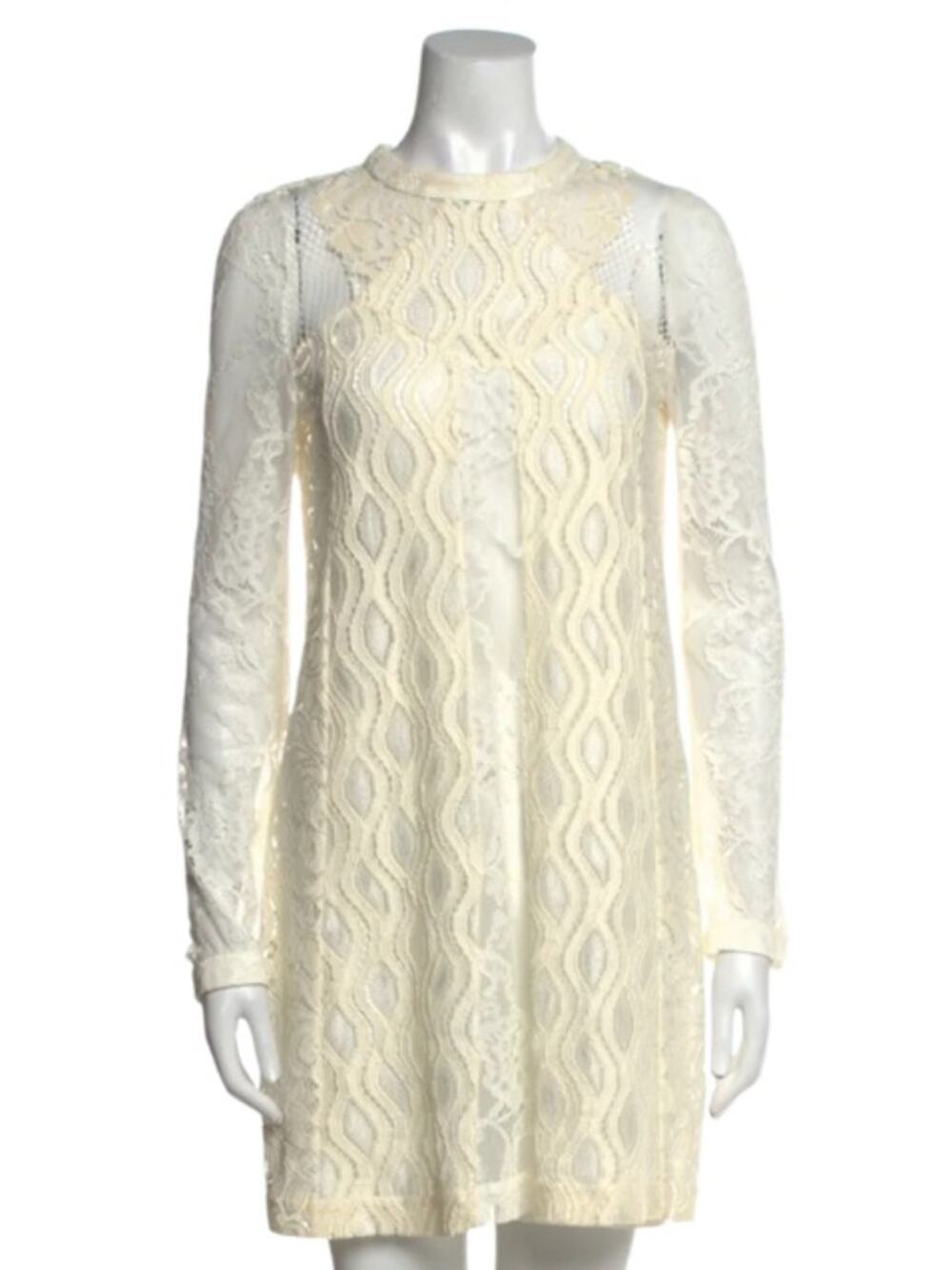 Maje Rive Lace High-Neck Mini Dress in cream/ecru. Size EU 1- US Small NWT